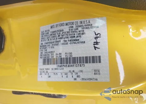 2004 Ford Mustang Gt z USA, uszkodzony, nr VIN 1FAFP45X04F127875